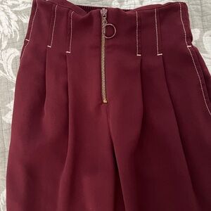 Topshop Maroon Trousers with Front Zipper